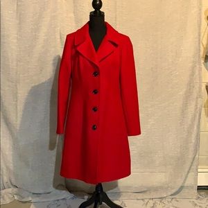 Red Anne Klein Single Breasted Peacoat Coat